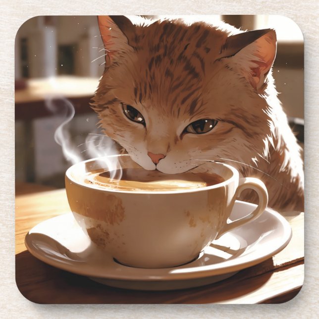 Porta-copo Cat drinking coffee from a cup (Frente)