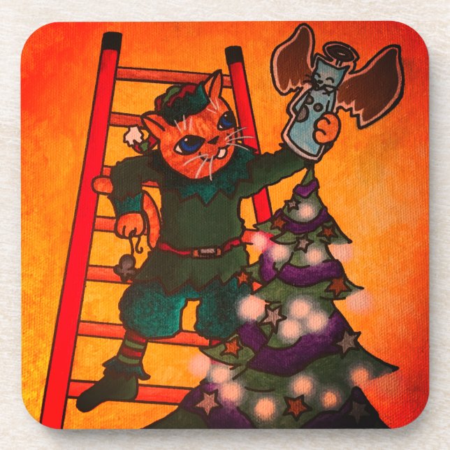 Porta-copo Cat. Elf de Natal (Frente)