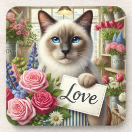 Porta-copo Cat Florist com cartão de amor