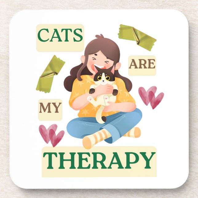 Porta-copo Cats Are My Therapy – Cute Cat Lover Design  (Frente)