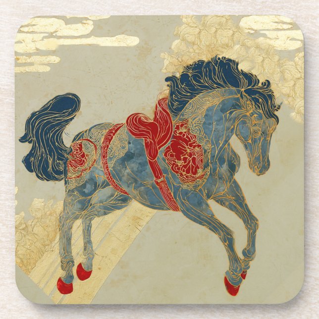 Porta-copo Cavalo Azul Real Ornamentado (Frente)