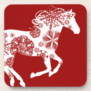 Porta-copo Cavalo de Natal de Floco de Neve Vermelho e Branco
