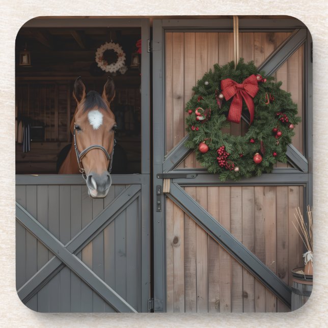Porta-copo Cavalo de Natal em um celeiro Coaster (Frente)