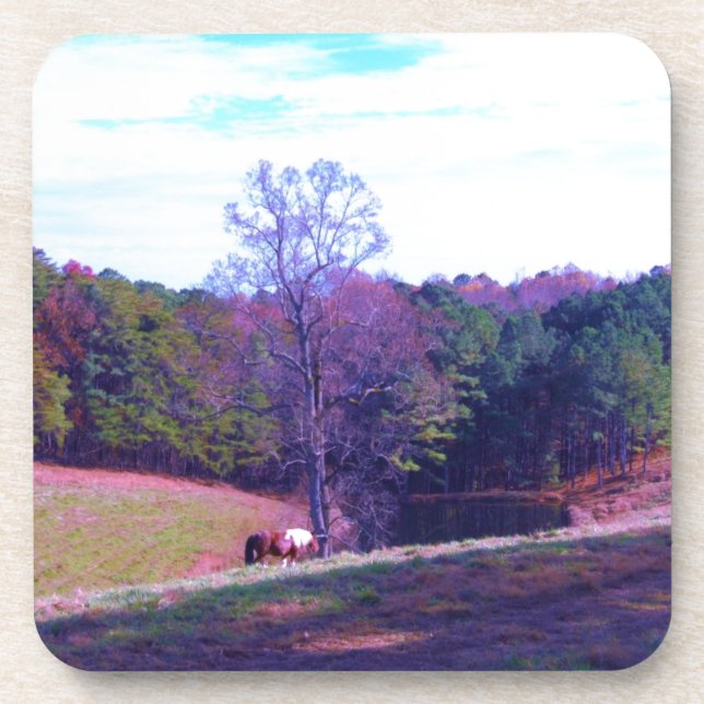 Porta-copo Cavalo distante em um campo roxo (Frente)