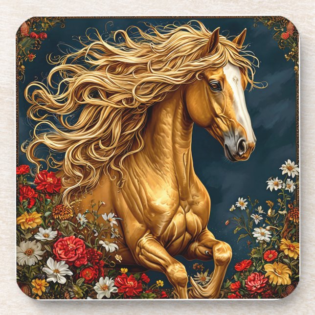 Porta-copo Cavalo Dourado com Crina Fluindo (Frente)