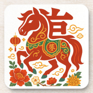 Porta-copo Cavalo sortudo Vermelho Chinês 2026