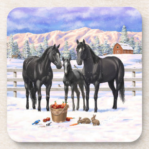 Porta-copo Cavalos Do Quarto Negro Na Neve