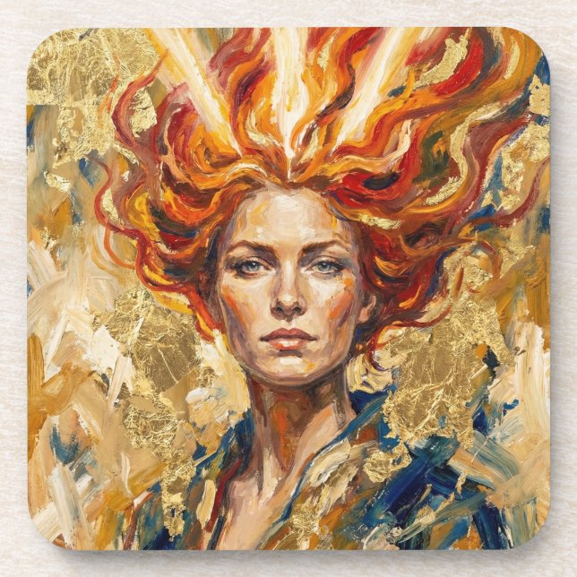 Porta-copo Celtic Fire Goddess Brigid Gold Leaf Fantasy Art (Frente)