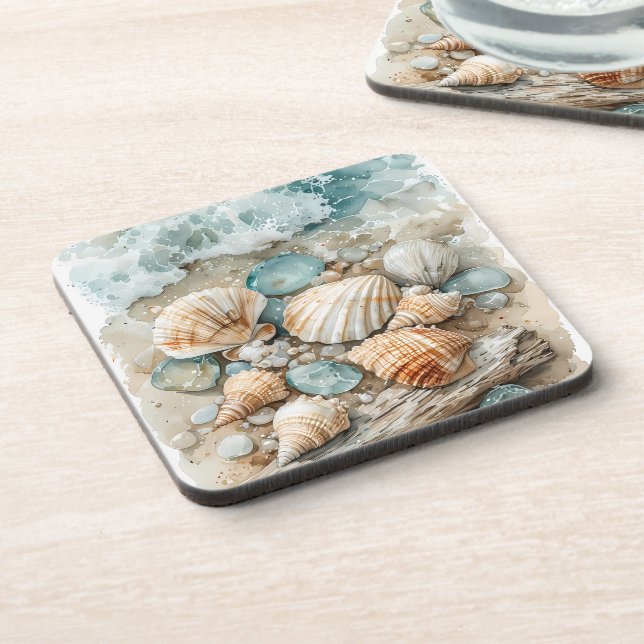 Porta-copo Cena de Conchas Marinhas Costeiras em Aquarela com (Left Side)