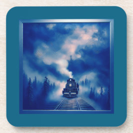 Porta-copo Cena de Cor Azul com Locomotiva Velha a Vapor