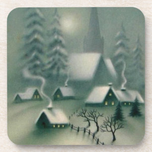 Porta-copo Cena de inverno da Noite Silenciosa de Vintage