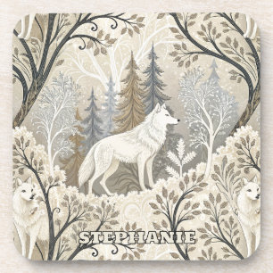 Porta-copo Cena de inverno Tranquila com Lobos Brancos