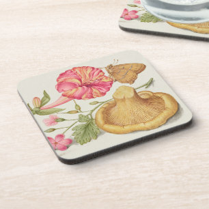 Porta-copo Cena de jardim com flores, borboleta e cogumelo