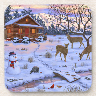 Porta-copo Cena De Natal Da Cabina De Inverno