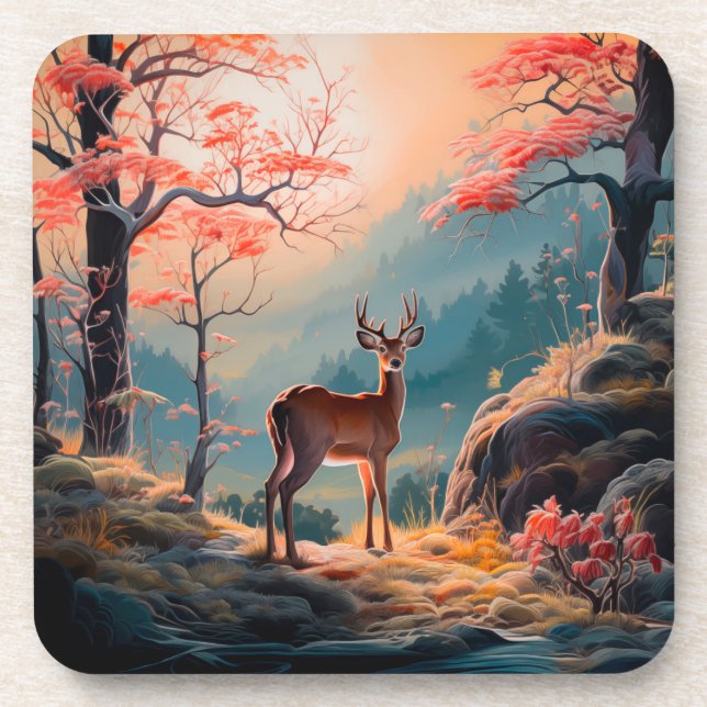 Porta-copo Cena Encantadora de Floresta de Veados de Outono D (Frente)