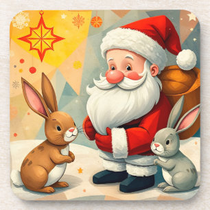Porta-copo Cena Festiva do Papai Noel com Coelhinhos Adorávei