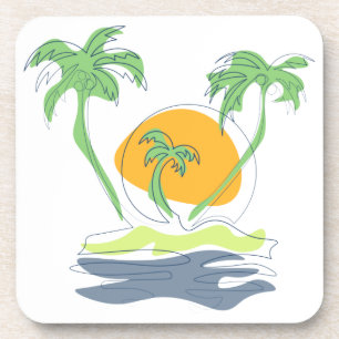 Porta-copo Cenário de praia de ilha tropical. Árvore de palme