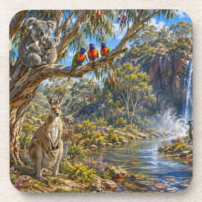 Porta-copo Cenário Rústico da Vida Selvagem Australiana e Pai (Frente)