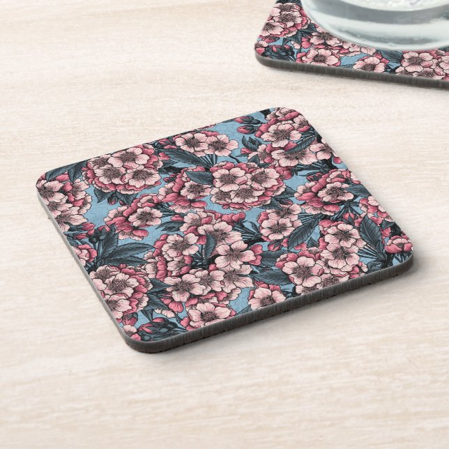 Porta-copo Cereja floresce em rosa e azul (Left Side)