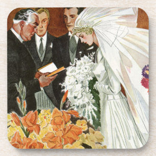 Porta-copo Cerimônia de Casamento Antigo com Noiva e Noivo