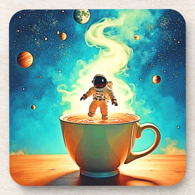 Porta-copo Cerveja Cósmica: Sonho de Café do Astronauta (Frente)