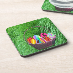 Porta-copo Cesto de páscoas com ovos coloridos