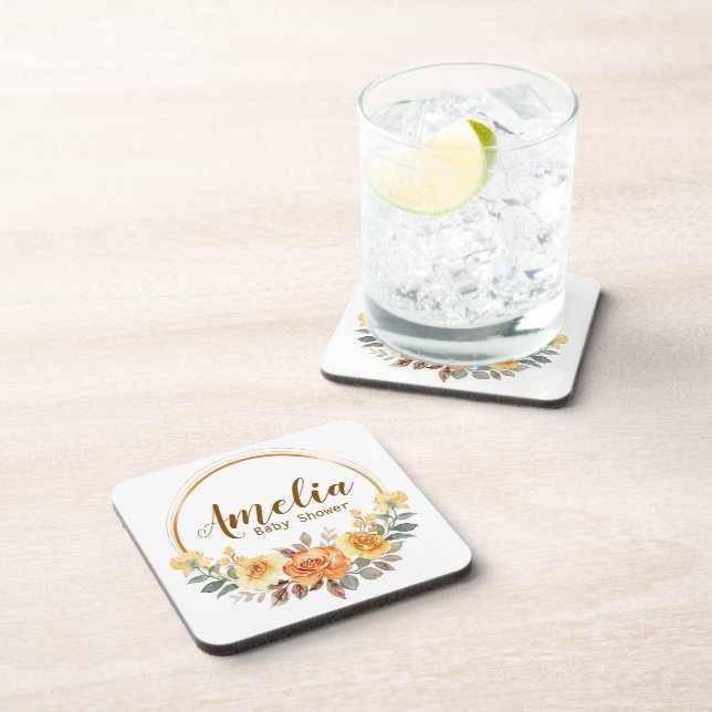 Porta-copo Chá de fraldas Floral Laranja Elegante (Lado Direito)