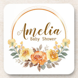 Porta-copo Chá de fraldas Floral Laranja Elegante