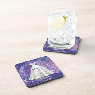 Porta-copo Chá de panela Casamento Roxo e Rosa Dourado Glam