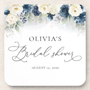 Porta-copo Chá de panela marinho azul e rosas brancas