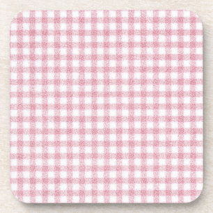 Porta-copo Charme de Xadrez Rosa e Branco Aveludado