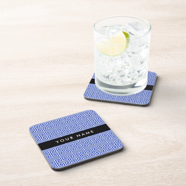 Porta-copo Chave Grega Meander H Blue, Seu Nome Personalizar (Lado Direito)