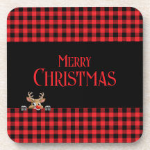 Cheque de Buffalo Negro Vermelho com Rena de Pera