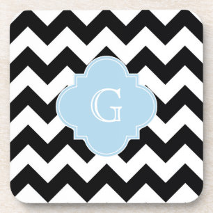Porta-copo Chevron Branco Preto Lt Blue Quatrefoil Monograma