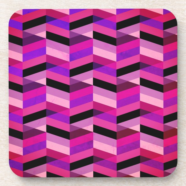 Porta-copo Chevron/Herringbone Abstrato | Roxos e Violeta (Frente)