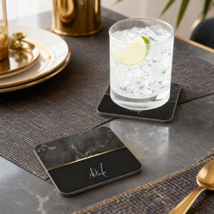 Porta-copo Chic moderno monograma dourado em mármore preto