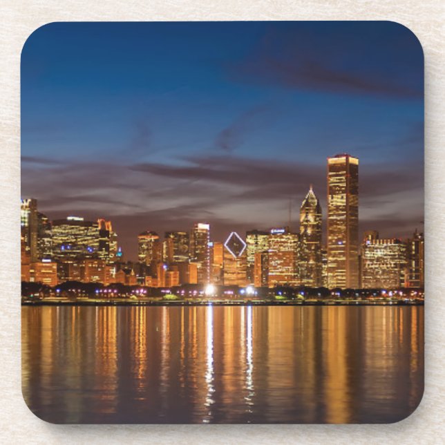 Porta-copo Chicago Skyline À Noite (Frente)