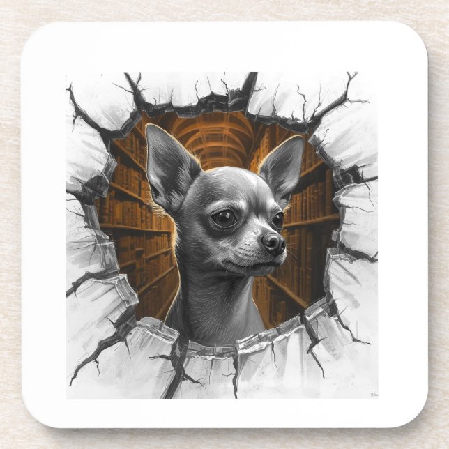 Porta-copo Chihuahua Peers Through A Grey Wooden Wall (Frente)