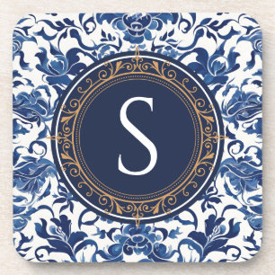 Porta-copo Chinoiserie Floral Chinoiserie Azul e Branco Monog