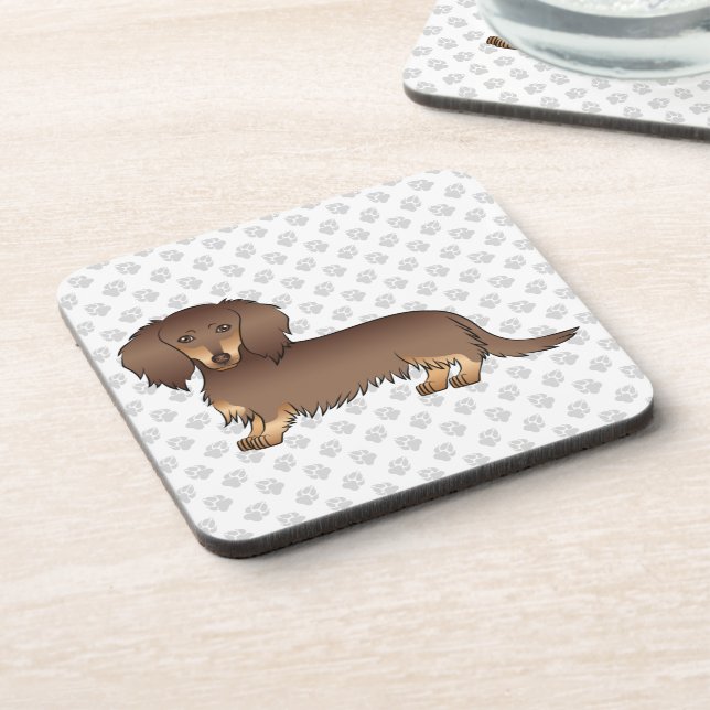 Porta-copo Chocolate e palha de cabelo longo Cão e patas (Left Side)