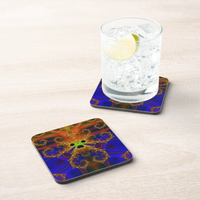 Porta-copo Chorando | Arte Fractal Azul e Amarela (Lado Direito)