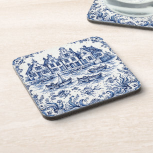 Porta-copo Cidade de Delft e Porto de Pesca Azul Cobalto Bran
