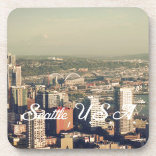 Porta-copo Cidade de Seattle. Vista da torre. Paisagem