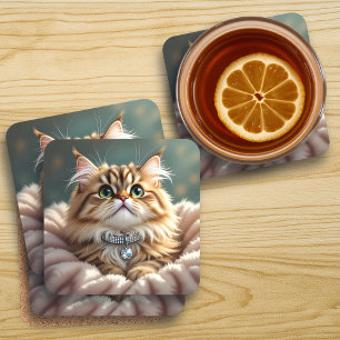 Porta-copo Cinza Bonita Fluffy Tabby Cat com Colar Diamante
