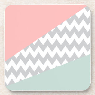 Porta-copo Cinza Chevron Mint e Coral