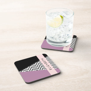 Porta-copo Cinza Zigzag, Cinza Chevron, Purple, Seu Nome