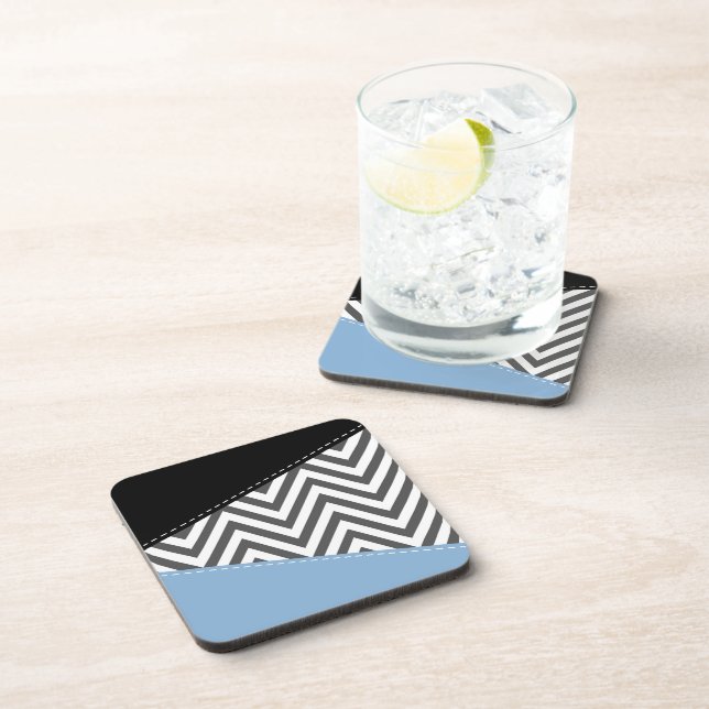 Porta-copo Cinza Zigzag, Cinza Chevron, Zigzag Patterno, Azul (Lado Direito)