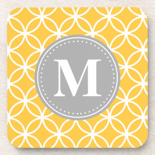 Porta-copo Círculos Geométricos Amarelos de Girassol Cinza Mo