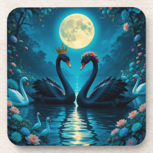 Porta-copo Cisnes Negros Elegantes Sob Lua Cheia