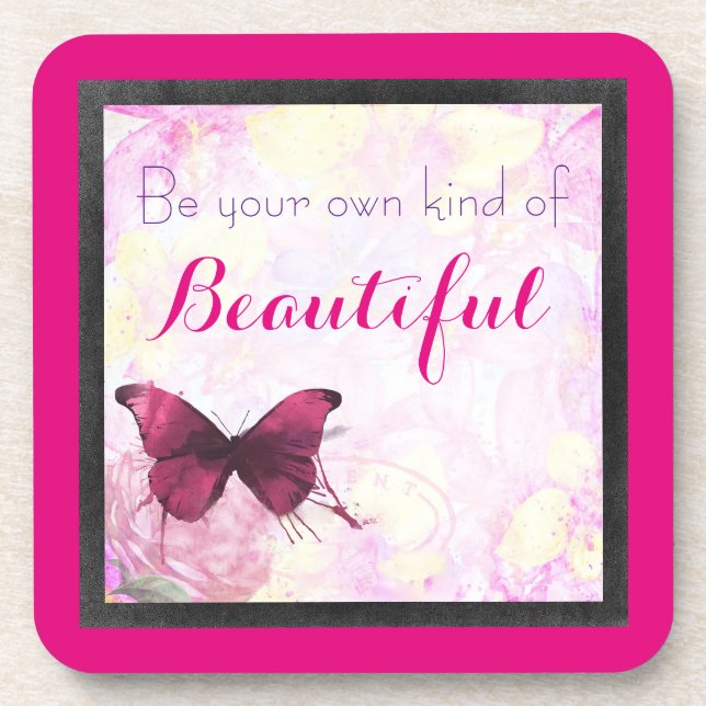 Porta-copo Citação Inspirativa Com Uma Borboleta De Aquarela (Frente)